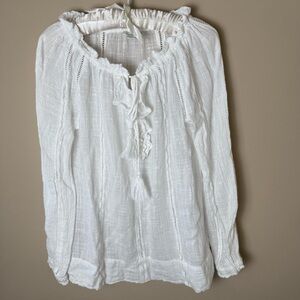 Sundance Gauze Peasant Top Womens XS Extra Small White Blouse Boho Western Shirt